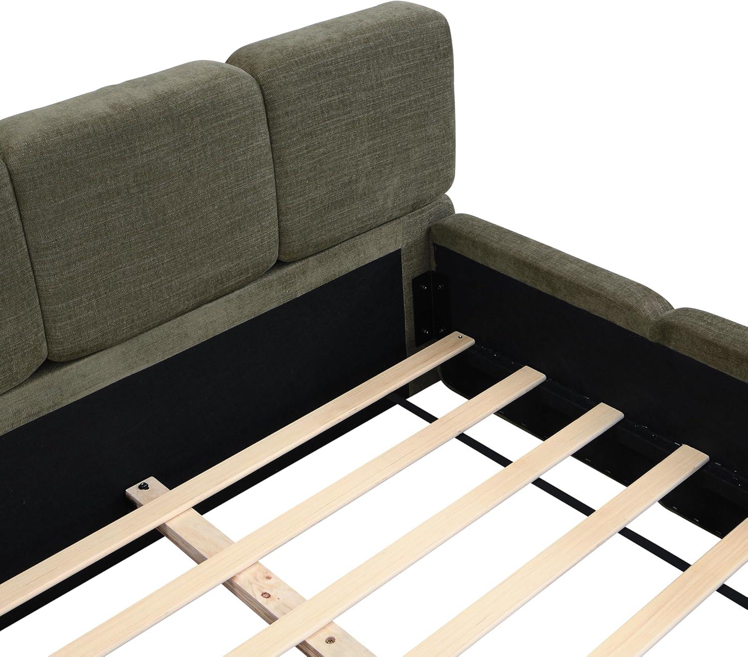 image:imageChristopher Knight Home Hazel King Size Platform Bed Linen Thick Headboard and Footboard Upholstery Grounded Beds Block Style Wood Slat Panel Support No Spring Box Needed Easy Assembly GreenOlive Green