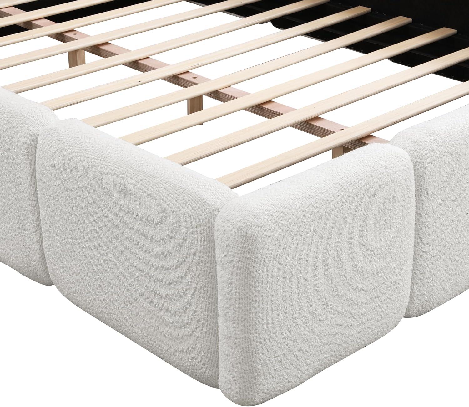 image:imageChristopher Knight Home Hazel King Size Platform Bed Linen Thick Headboard and Footboard Upholstery Grounded Beds Block Style Wood Slat Panel Support No Spring Box Needed Easy Assembly GreenWhite