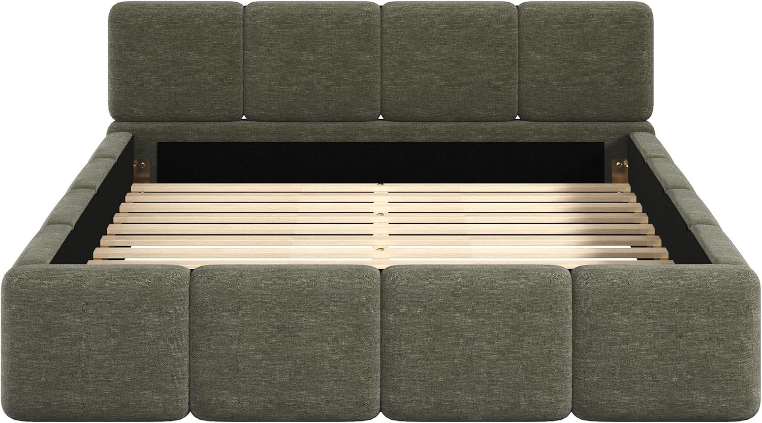 image:imageChristopher Knight Home Hazel King Size Platform Bed Linen Thick Headboard and Footboard Upholstery Grounded Beds Block Style Wood Slat Panel Support No Spring Box Needed Easy Assembly GreenOlive Green