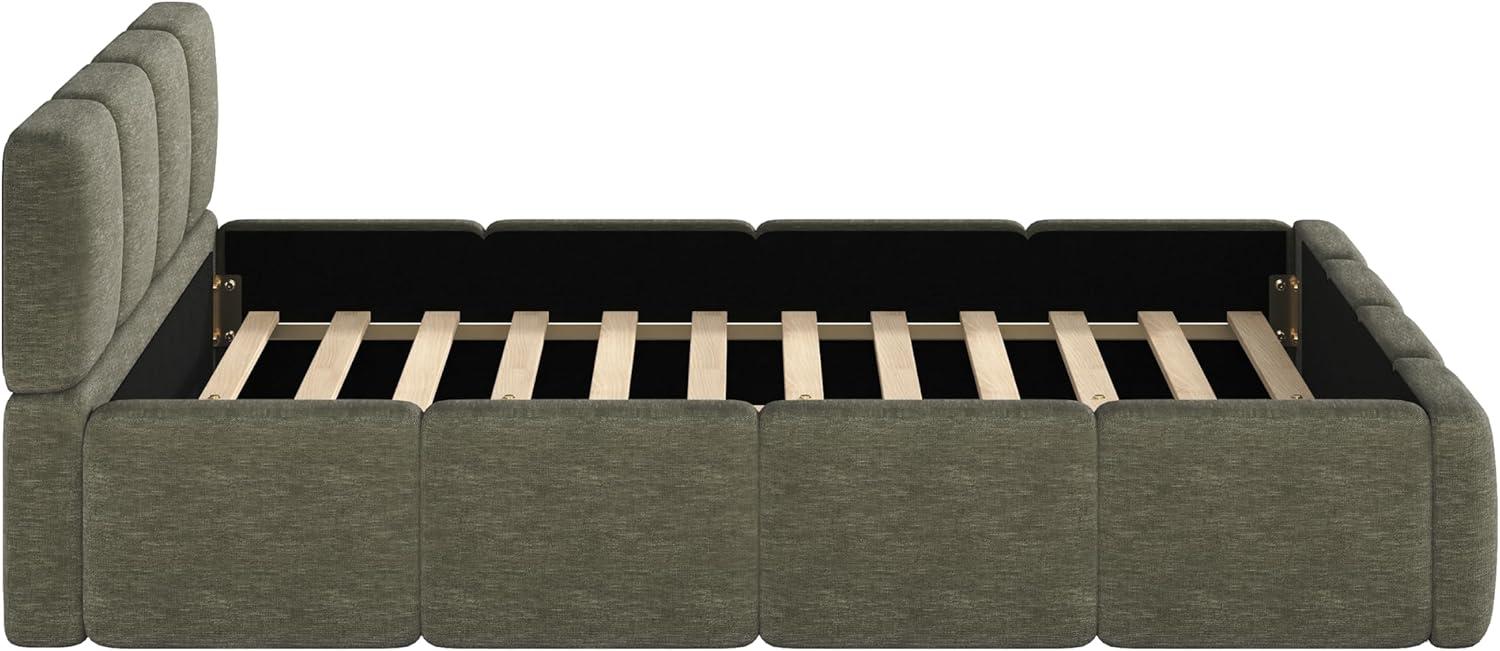 image:imageChristopher Knight Home Hazel King Size Platform Bed Linen Thick Headboard and Footboard Upholstery Grounded Beds Block Style Wood Slat Panel Support No Spring Box Needed Easy Assembly GreenOlive Green
