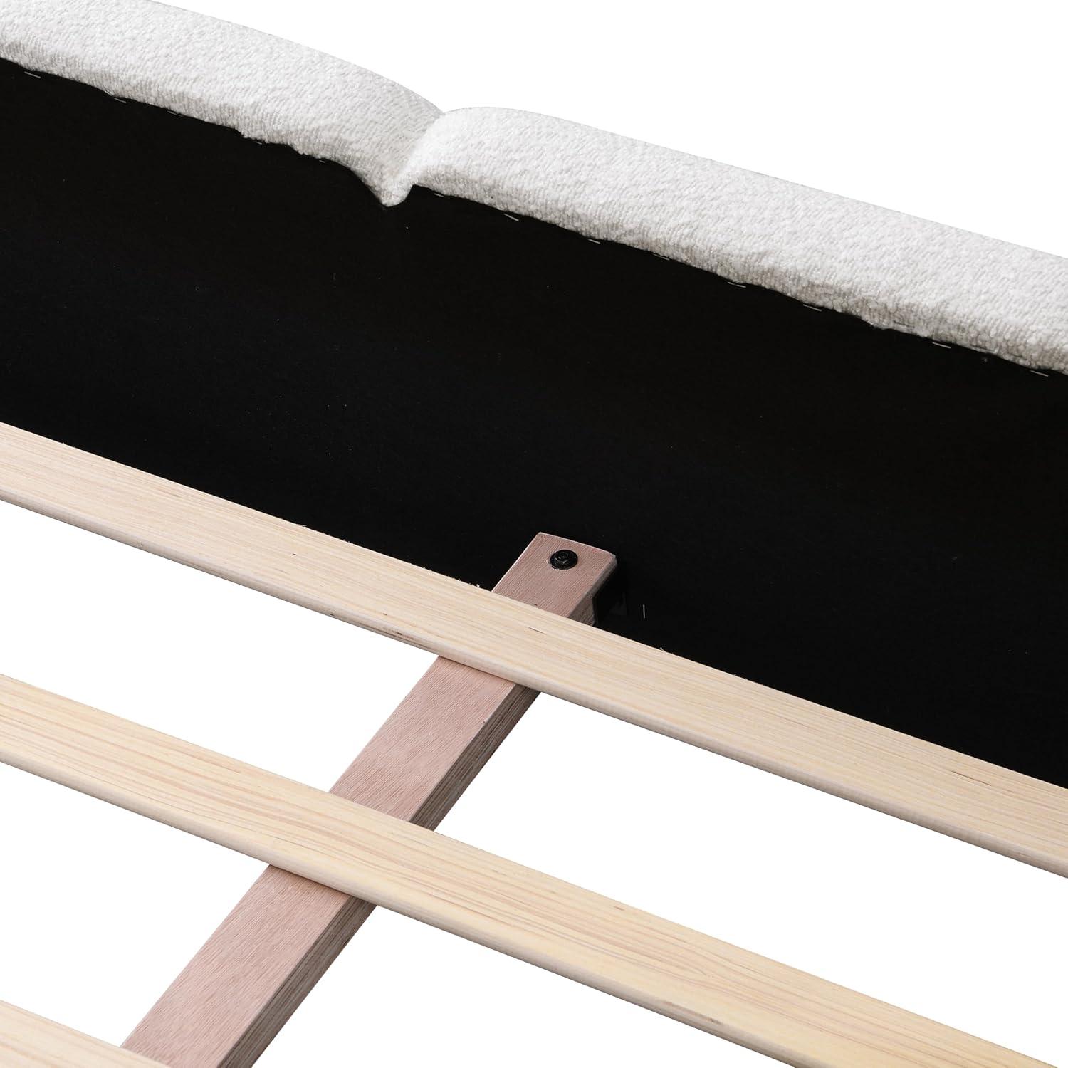 image:imageChristopher Knight Home Hazel King Size Platform Bed Linen Thick Headboard and Footboard Upholstery Grounded Beds Block Style Wood Slat Panel Support No Spring Box Needed Easy Assembly GreenWhite