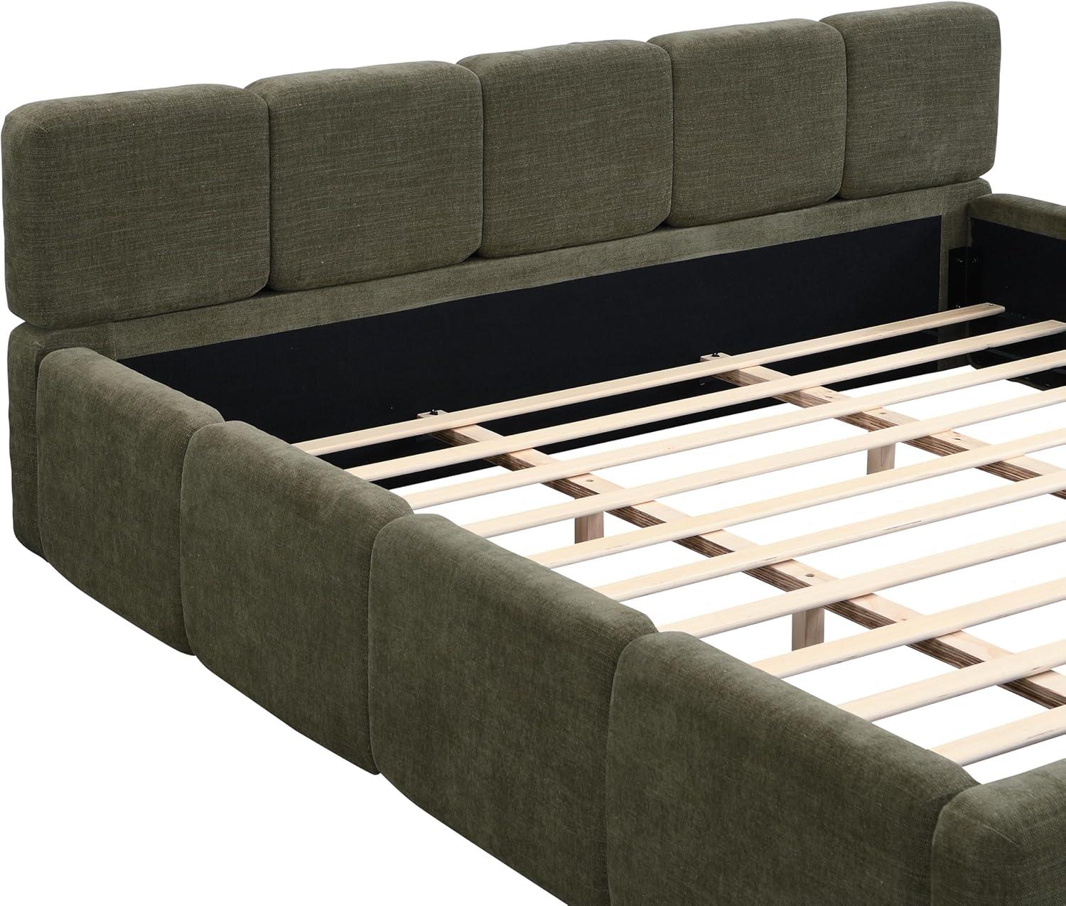 image:imageChristopher Knight Home Hazel King Size Platform Bed Linen Thick Headboard and Footboard Upholstery Grounded Beds Block Style Wood Slat Panel Support No Spring Box Needed Easy Assembly GreenGreen
