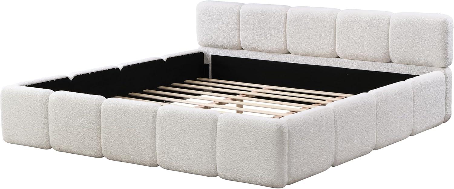 image:imageChristopher Knight Home Hazel King Size Platform Bed Linen Thick Headboard and Footboard Upholstery Grounded Beds Block Style Wood Slat Panel Support No Spring Box Needed Easy Assembly GreenWhite