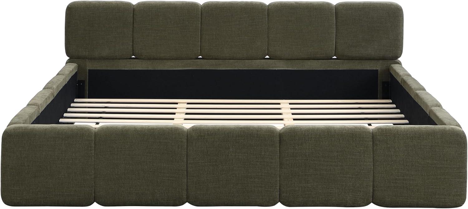 image:imageChristopher Knight Home Hazel King Size Platform Bed Linen Thick Headboard and Footboard Upholstery Grounded Beds Block Style Wood Slat Panel Support No Spring Box Needed Easy Assembly GreenOlive Green