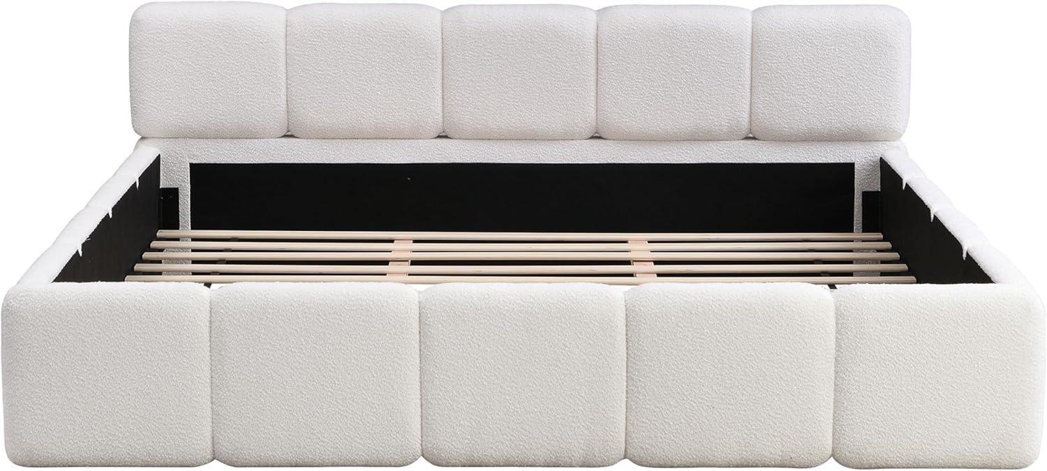 image:imageChristopher Knight Home Hazel King Size Platform Bed Linen Thick Headboard and Footboard Upholstery Grounded Beds Block Style Wood Slat Panel Support No Spring Box Needed Easy Assembly GreenWhite