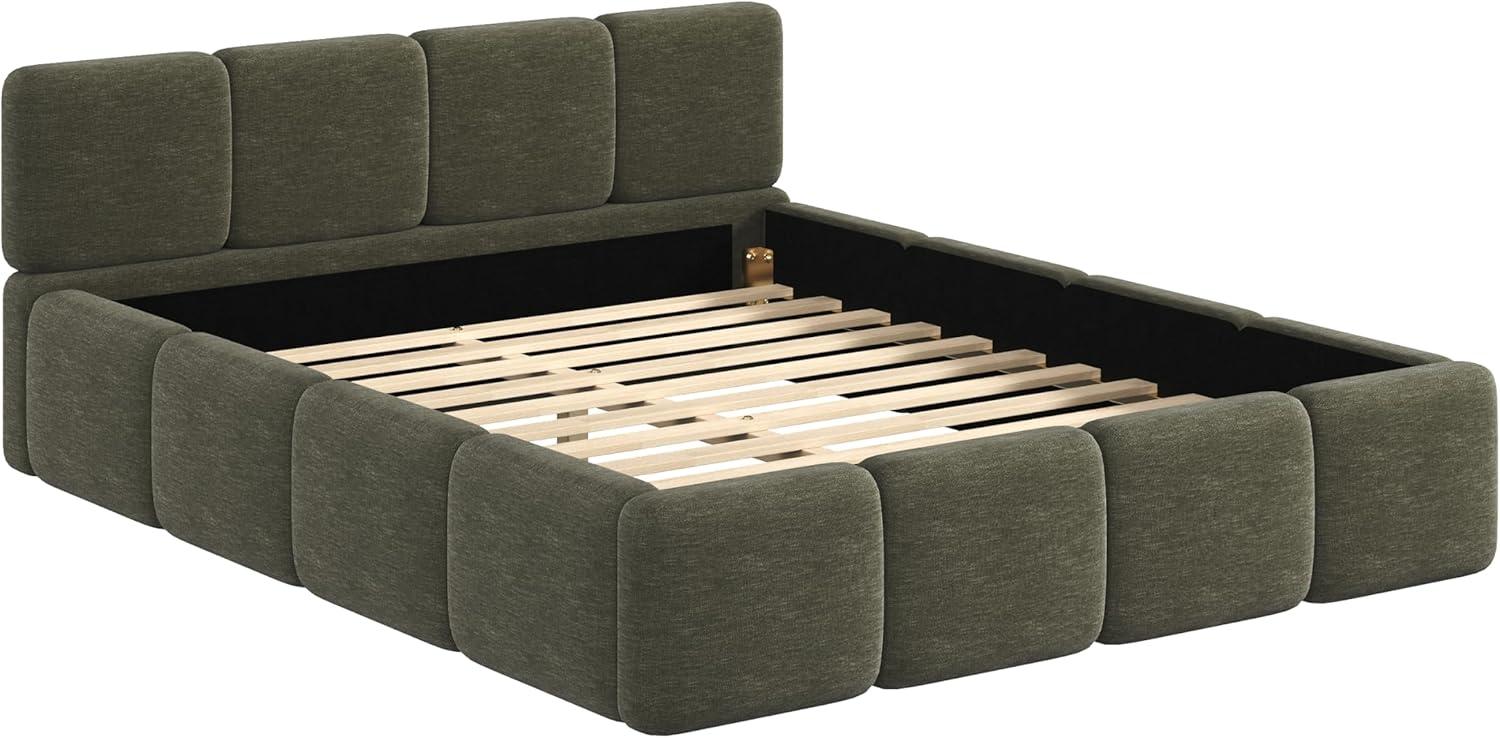 image:imageChristopher Knight Home Hazel King Size Platform Bed Linen Thick Headboard and Footboard Upholstery Grounded Beds Block Style Wood Slat Panel Support No Spring Box Needed Easy Assembly GreenOlive Green