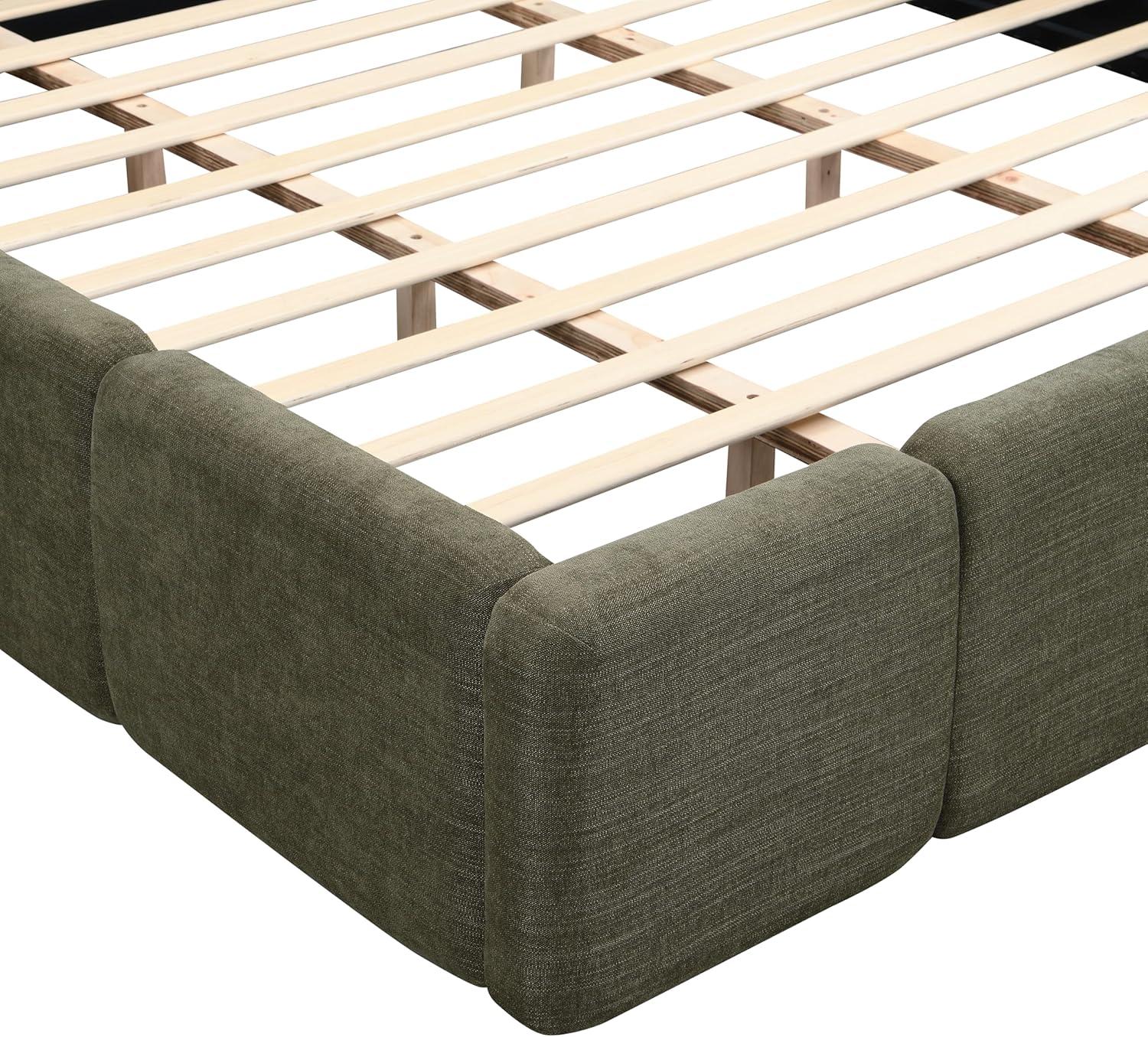 image:imageChristopher Knight Home Hazel King Size Platform Bed Linen Thick Headboard and Footboard Upholstery Grounded Beds Block Style Wood Slat Panel Support No Spring Box Needed Easy Assembly GreenOlive Green