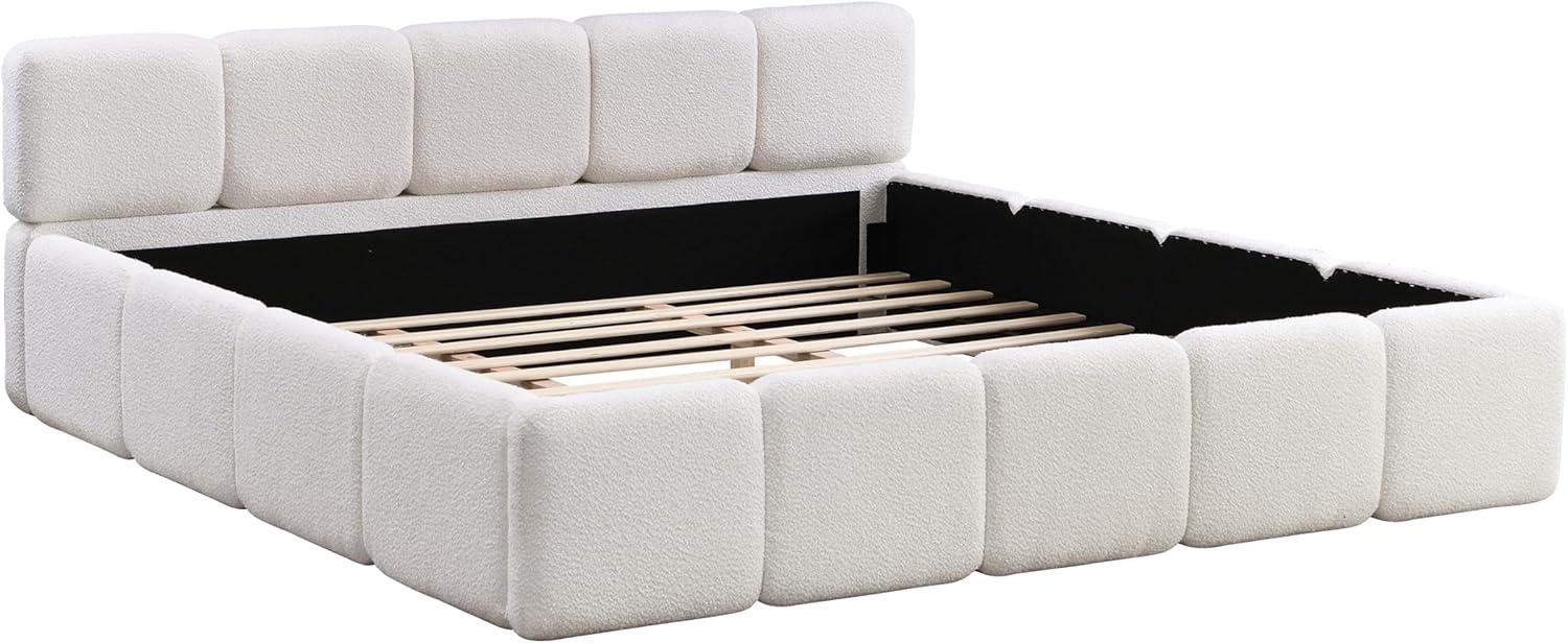 image:imageChristopher Knight Home Hazel King Size Platform Bed Linen Thick Headboard and Footboard Upholstery Grounded Beds Block Style Wood Slat Panel Support No Spring Box Needed Easy Assembly GreenWhite