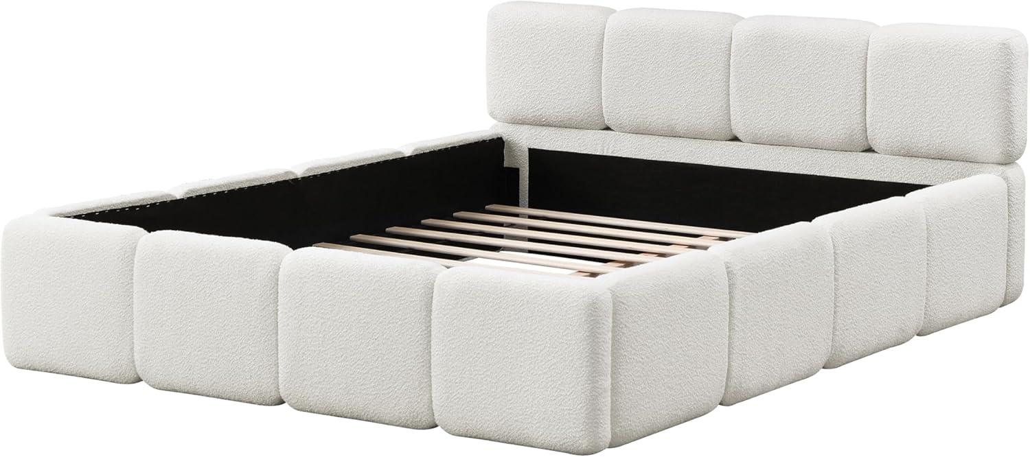image:imageChristopher Knight Home Hazel King Size Platform Bed Linen Thick Headboard and Footboard Upholstery Grounded Beds Block Style Wood Slat Panel Support No Spring Box Needed Easy Assembly GreenWhite