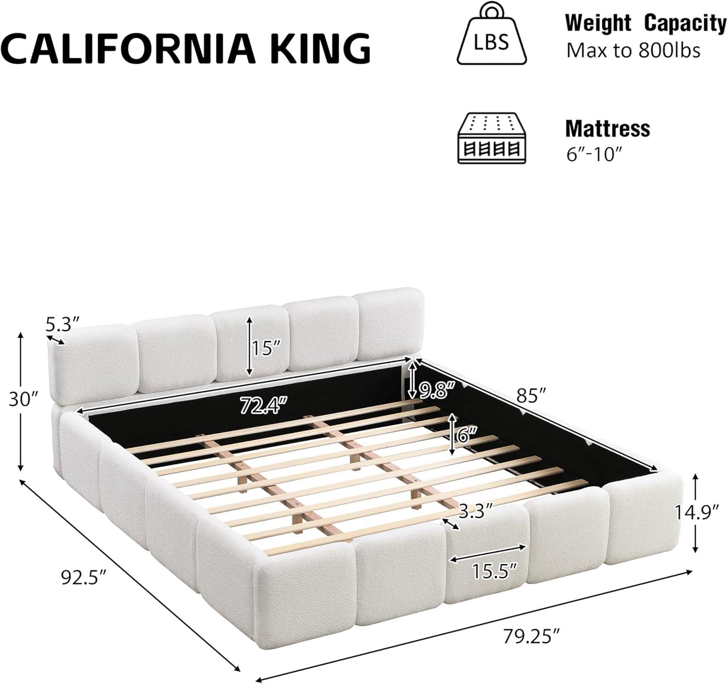 image:imageChristopher Knight Home Hazel King Size Platform Bed Linen Thick Headboard and Footboard Upholstery Grounded Beds Block Style Wood Slat Panel Support No Spring Box Needed Easy Assembly GreenWhite