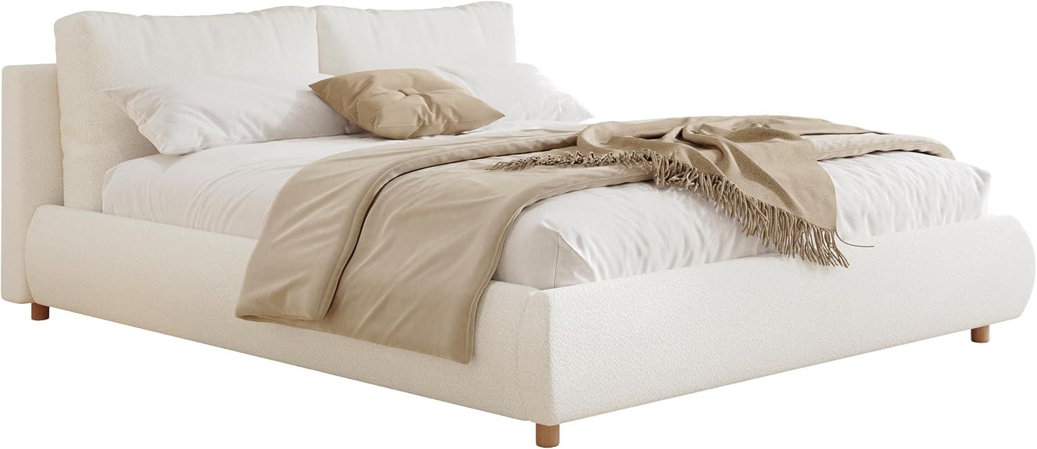image:imageChristopher Knight Home Hazel Queen Size Bed Frame Upholstered Platform Bed Soft Boucle Queen Headboard Removable Pillows Headboard Wood Slats Support No Box Spring Needed Easy Assembly White