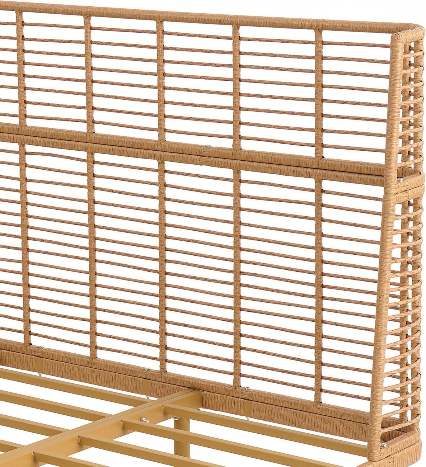 image:imageChristopher Knight Home Lamar Boho Rattan King Bed Frame and Headboard Farmhouse PE Wicker King Size Bed Frame Metal King Platform Bed Frame No Box Spring Needed Easy Assembly Natural FinishKing US Standard