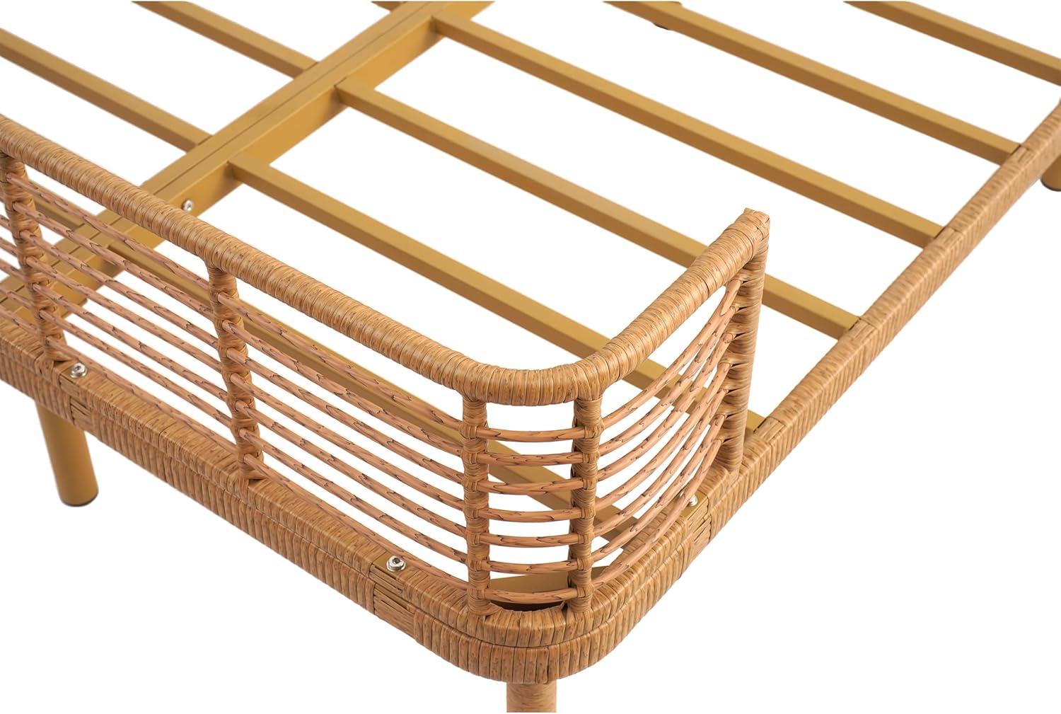 image:imageChristopher Knight Home Lamar Boho Rattan King Bed Frame and Headboard Farmhouse PE Wicker King Size Bed Frame Metal King Platform Bed Frame No Box Spring Needed Easy Assembly Natural FinishKing US Standard