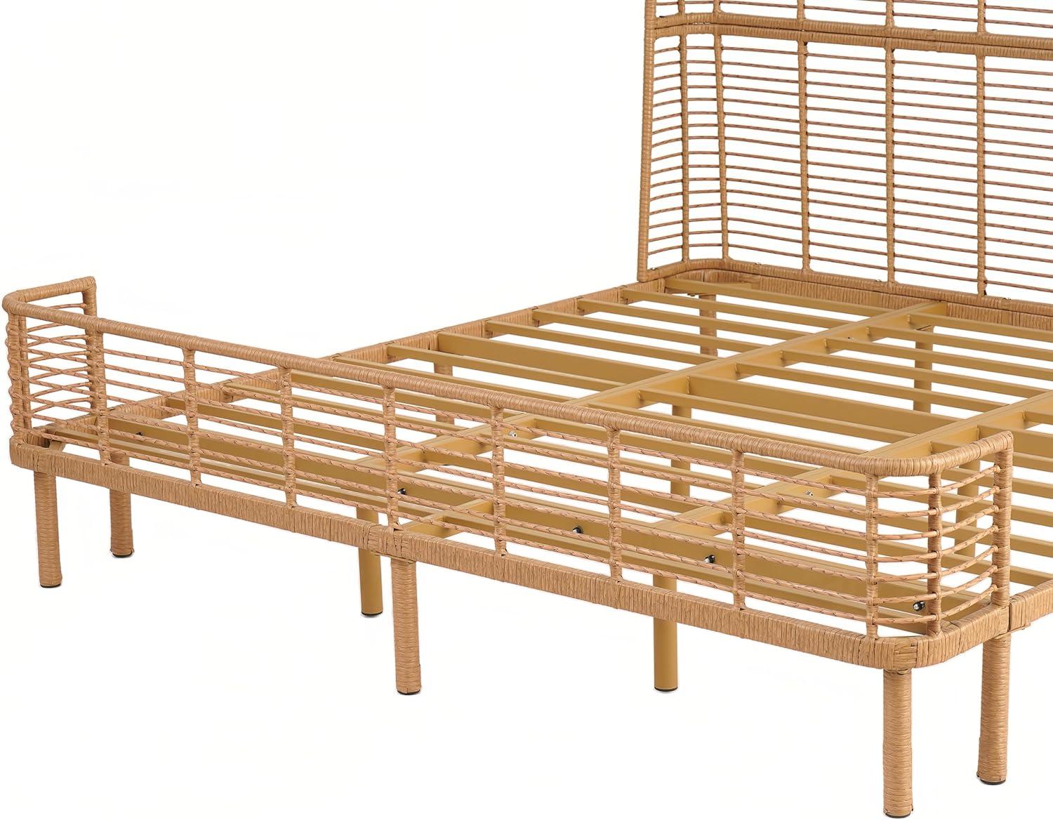 image:imageChristopher Knight Home Lamar Boho Rattan King Bed Frame and Headboard Farmhouse PE Wicker King Size Bed Frame Metal King Platform Bed Frame No Box Spring Needed Easy Assembly Natural FinishKing US Standard