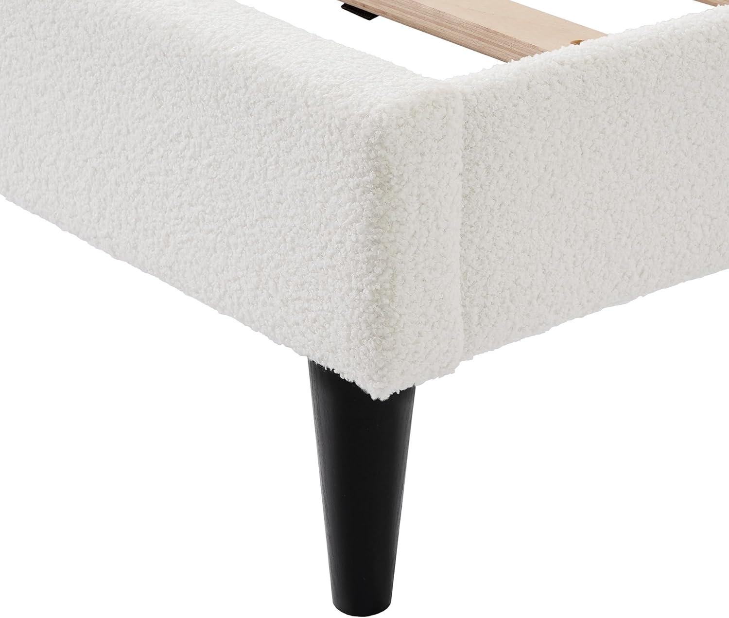 image:imageChristopher Knight Home Lattie Lambswool Upholstered Queen Size Bed Frame with Light Modern Bed Frame Queen Size with Headboard Wooden Slats Easy Assembly No Box Spring Needed WhiteFull