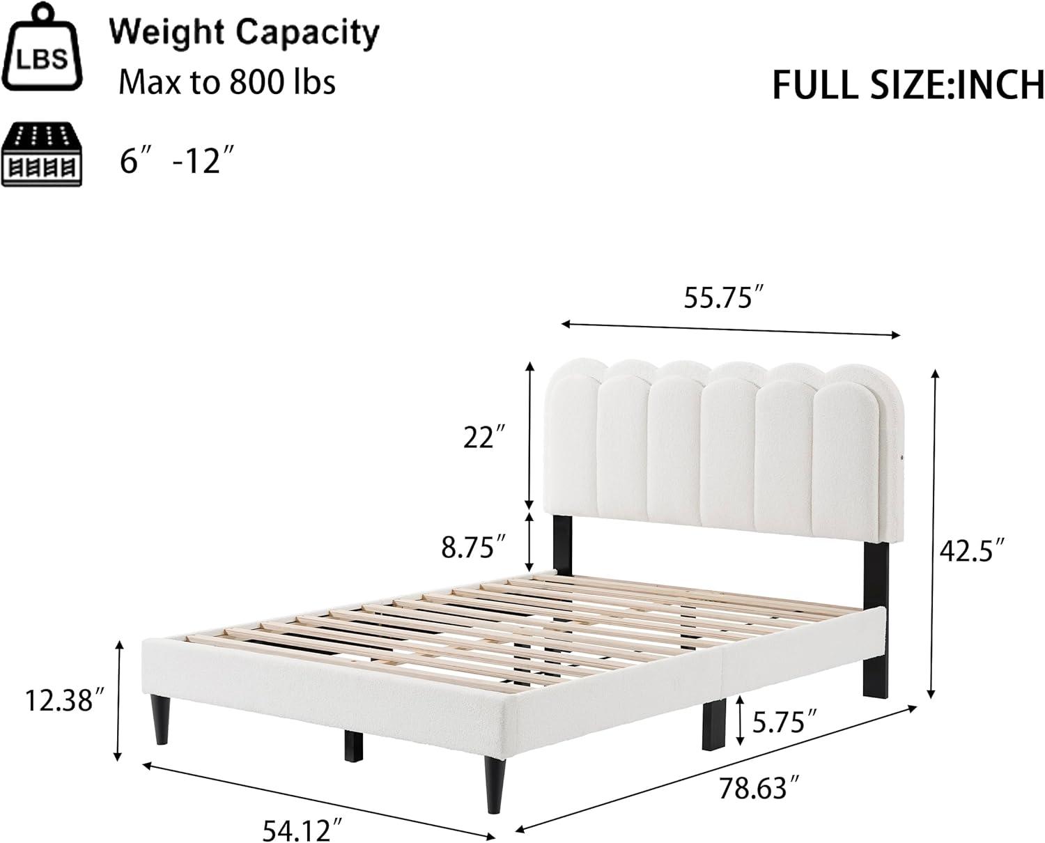 image:imageChristopher Knight Home Lattie Lambswool Upholstered Queen Size Bed Frame with Light Modern Bed Frame Queen Size with Headboard Wooden Slats Easy Assembly No Box Spring Needed WhiteFull
