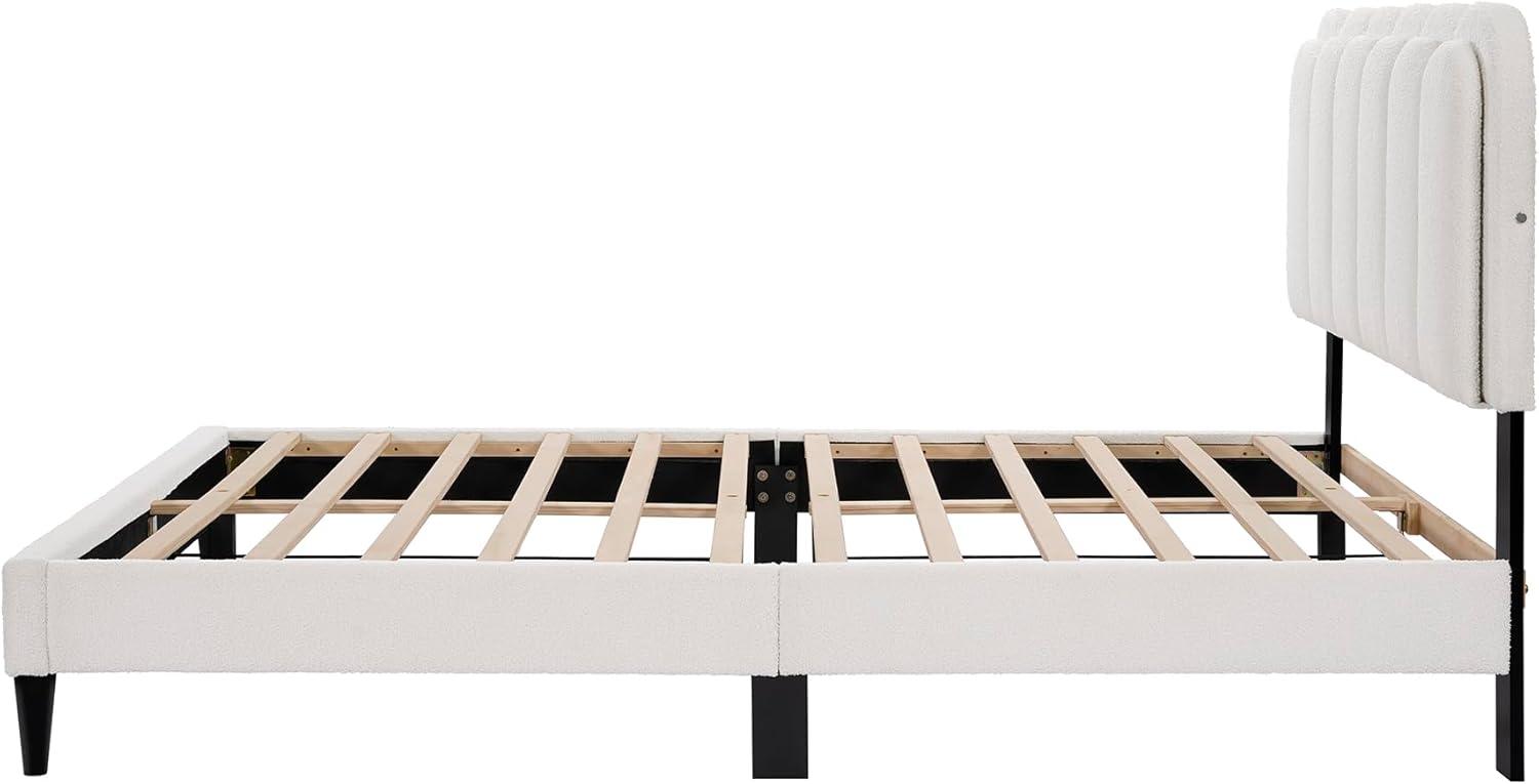 image:imageChristopher Knight Home Lattie Lambswool Upholstered Queen Size Bed Frame with Light Modern Bed Frame Queen Size with Headboard Wooden Slats Easy Assembly No Box Spring Needed WhiteFull