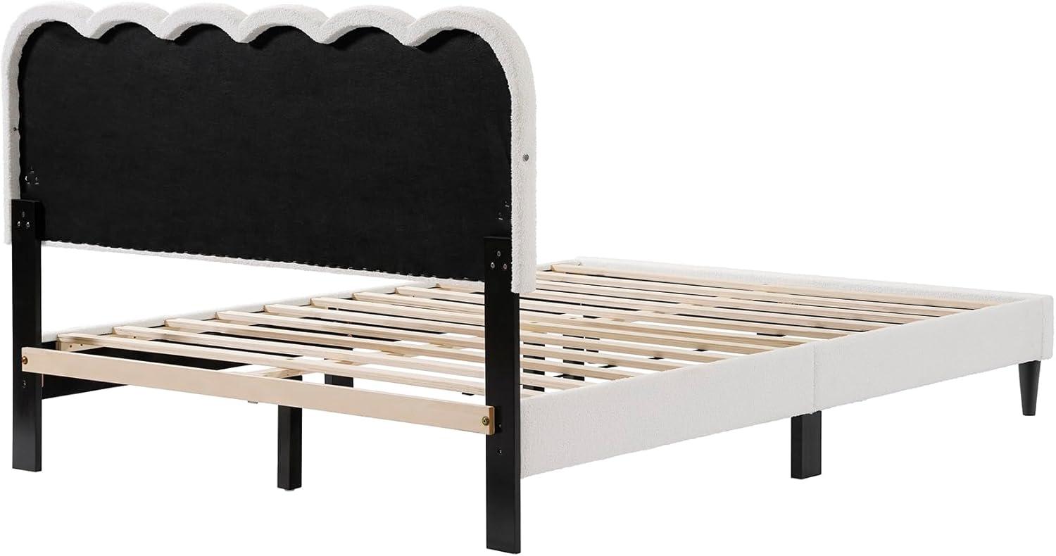 image:imageChristopher Knight Home Lattie Lambswool Upholstered Queen Size Bed Frame with Light Modern Bed Frame Queen Size with Headboard Wooden Slats Easy Assembly No Box Spring Needed WhiteFull