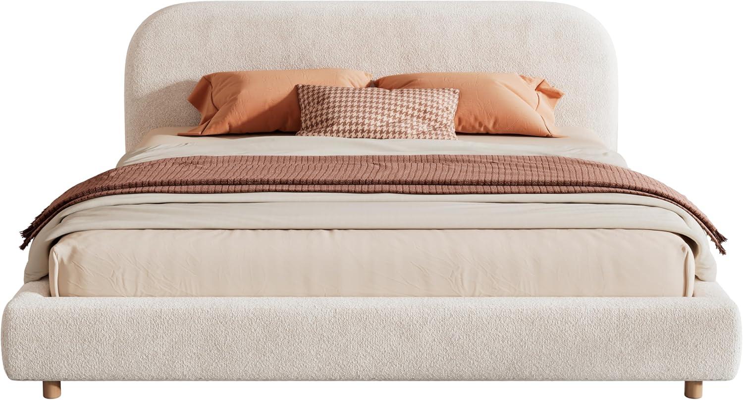 image:imageChristopher Knight Home Queen Size Platform Bed Boucle Fabric Headborad and Bed Frame Upholstered CurveShaped Queen Headboard Wood Bedpost and Slat Wood Slats Panel Support Easy Assembly WhiteWhite