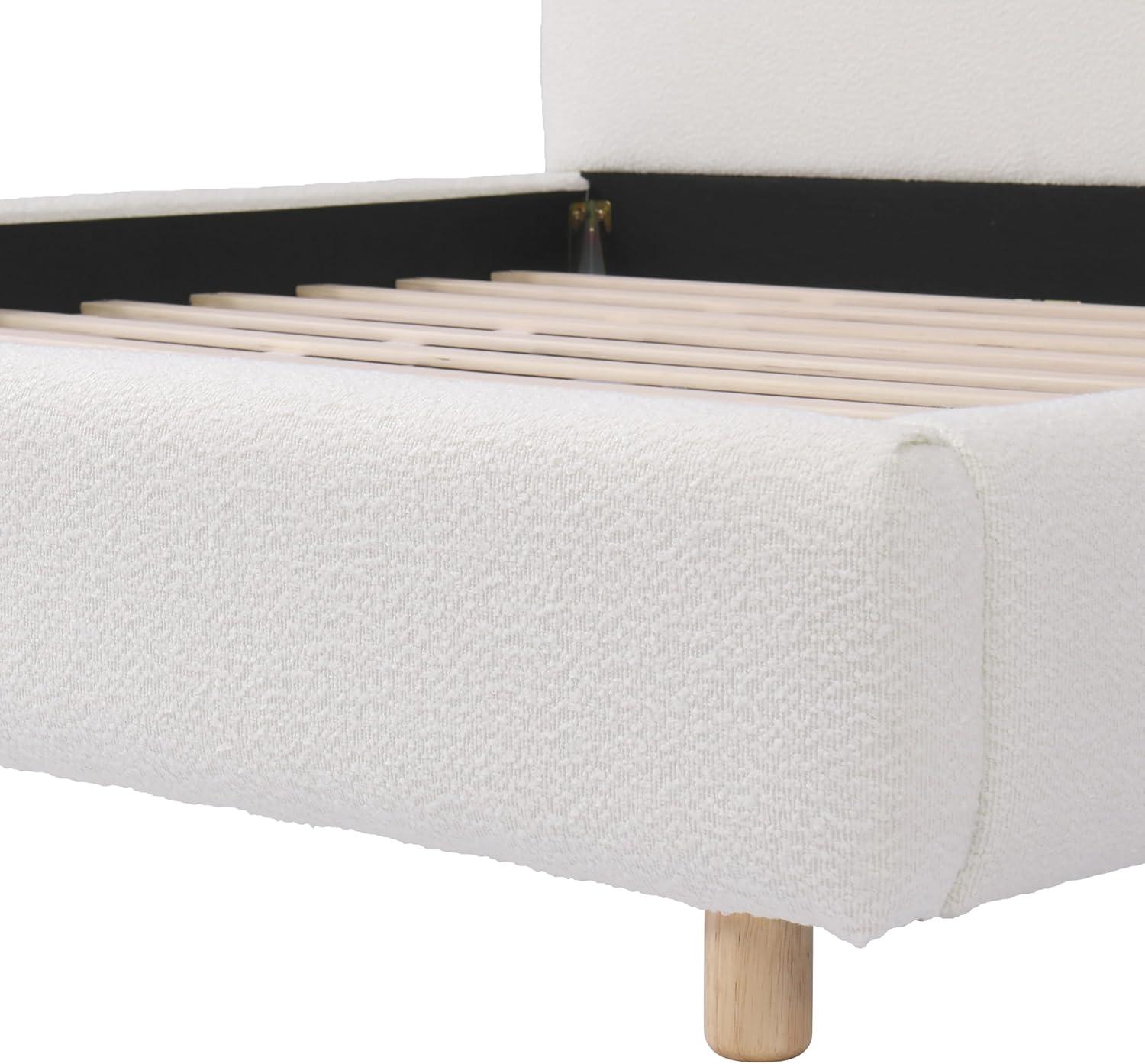 image:imageChristopher Knight Home Queen Size Platform Bed Boucle Fabric Headborad and Bed Frame Upholstered CurveShaped Queen Headboard Wood Bedpost and Slat Wood Slats Panel Support Easy Assembly WhiteWhite