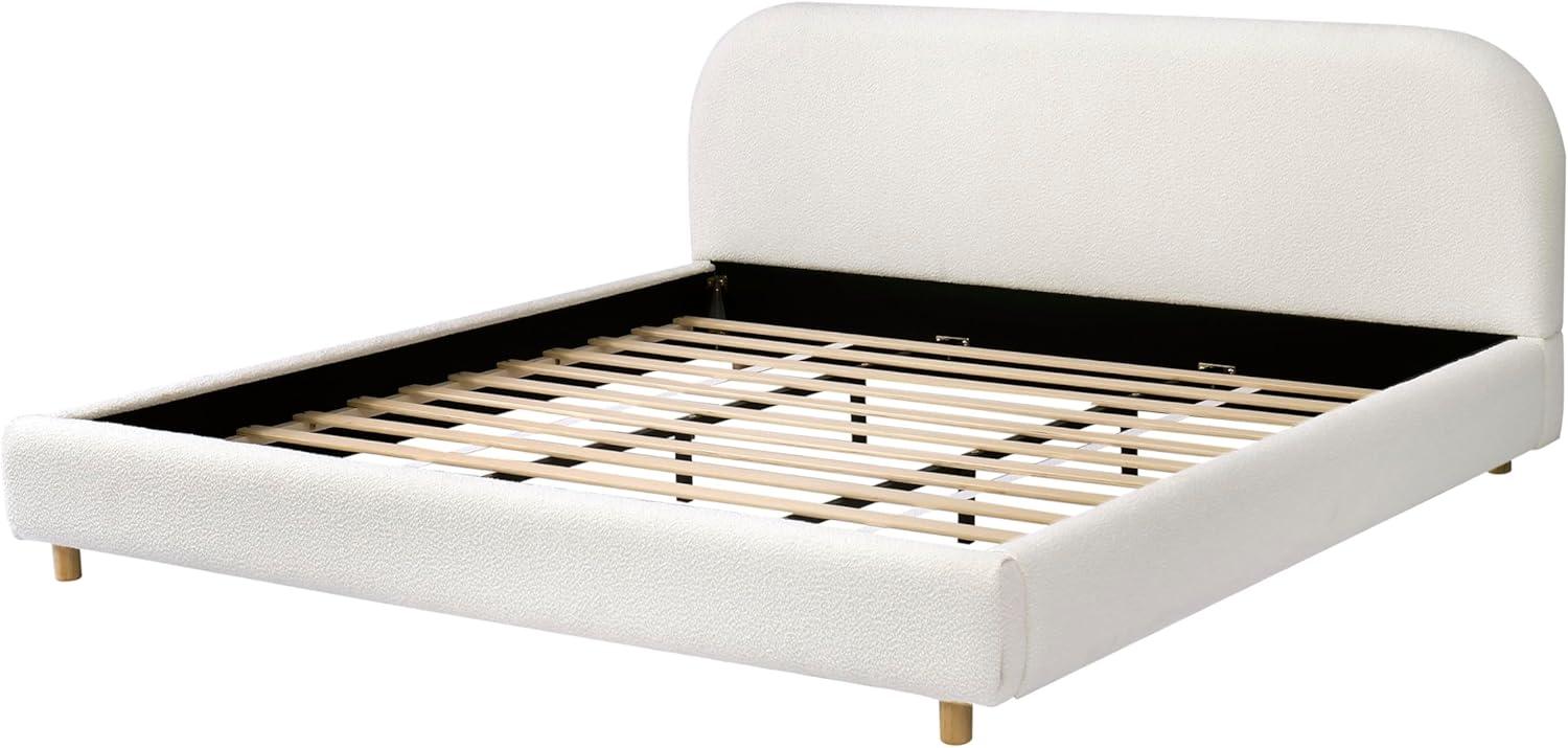 image:imageChristopher Knight Home Queen Size Platform Bed Boucle Fabric Headborad and Bed Frame Upholstered CurveShaped Queen Headboard Wood Bedpost and Slat Wood Slats Panel Support Easy Assembly WhiteWhite