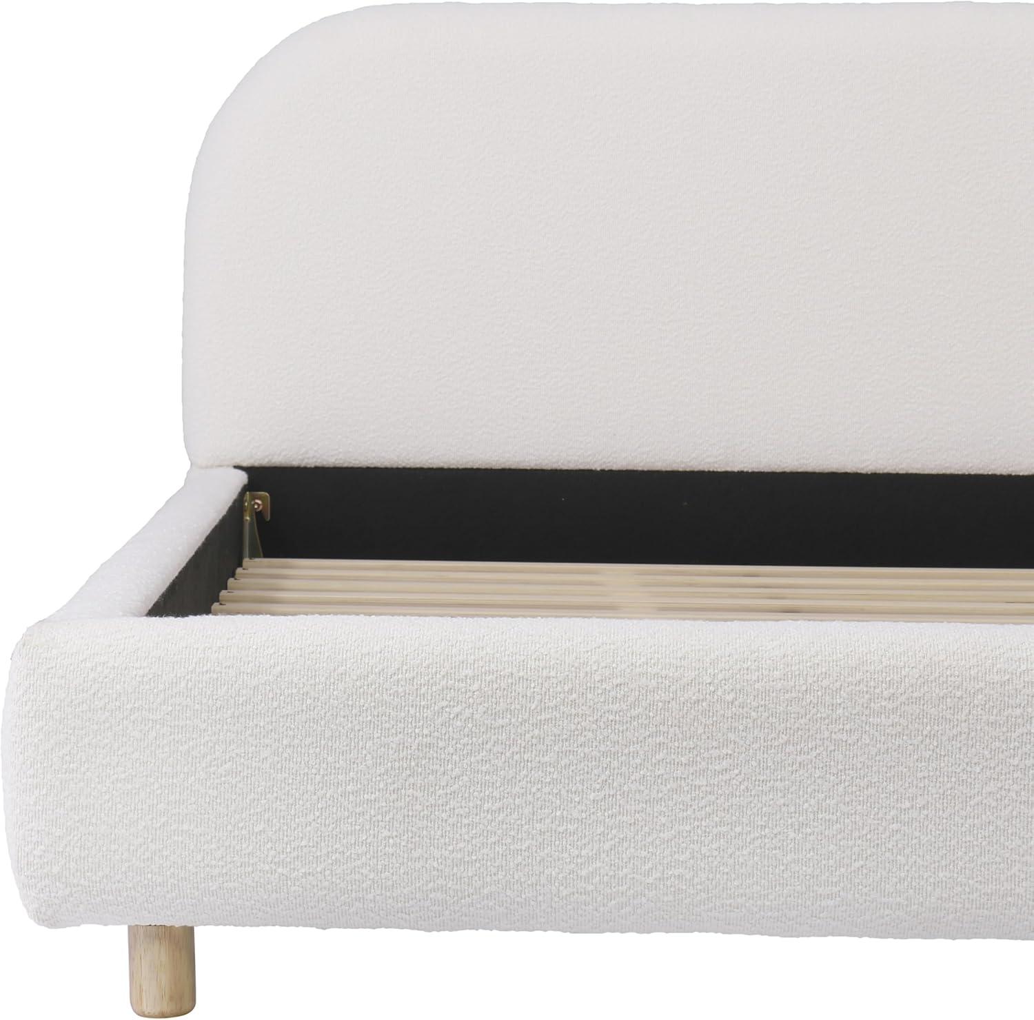 image:imageChristopher Knight Home Queen Size Platform Bed Boucle Fabric Headborad and Bed Frame Upholstered CurveShaped Queen Headboard Wood Bedpost and Slat Wood Slats Panel Support Easy Assembly WhiteWhite