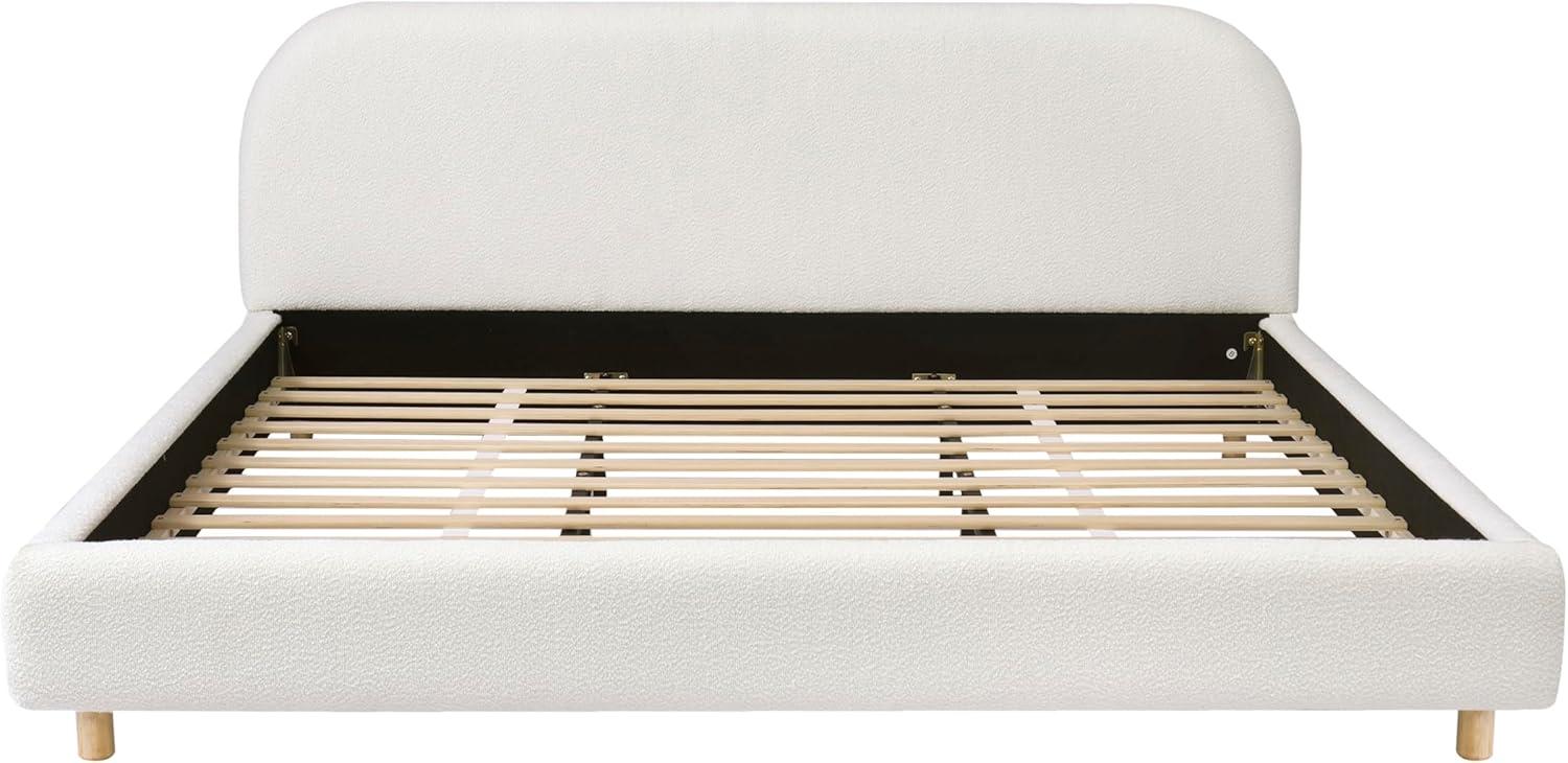 image:imageChristopher Knight Home Queen Size Platform Bed Boucle Fabric Headborad and Bed Frame Upholstered CurveShaped Queen Headboard Wood Bedpost and Slat Wood Slats Panel Support Easy Assembly WhiteWhite