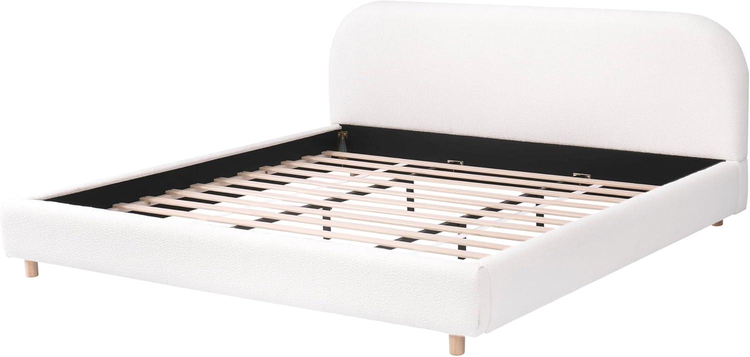 image:imageChristopher Knight Home Queen Size Platform Bed Boucle Fabric Headborad and Bed Frame Upholstered CurveShaped Queen Headboard Wood Bedpost and Slat Wood Slats Panel Support Easy Assembly WhiteWhite