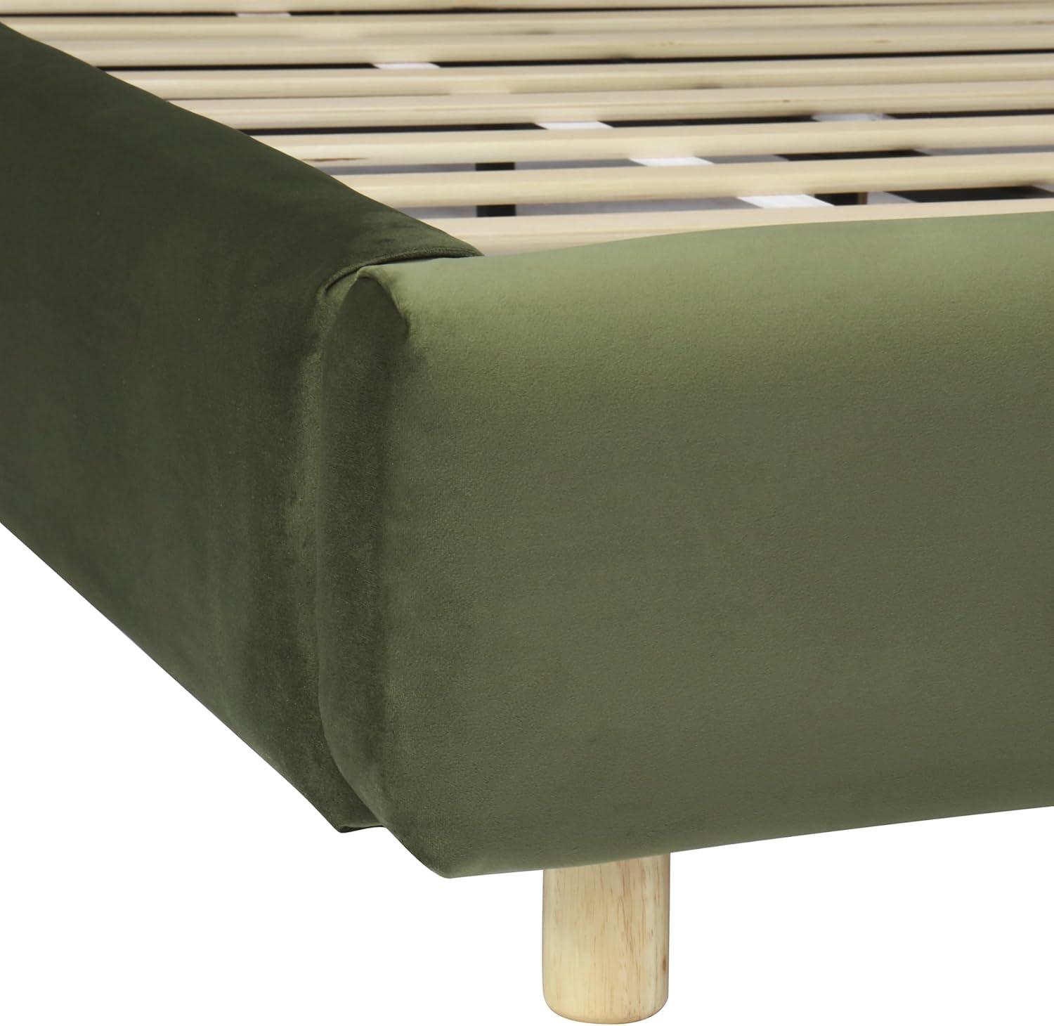 image:imageChristopher Knight Home Queen Size Platform Bed Boucle Fabric Headborad and Bed Frame Upholstered CurveShaped Queen Headboard Wood Bedpost and Slat Wood Slats Panel Support Easy Assembly WhiteOlive Green