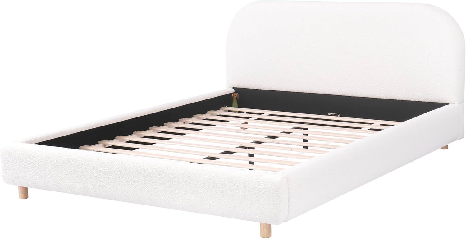 image:imageChristopher Knight Home Queen Size Platform Bed Boucle Fabric Headborad and Bed Frame Upholstered CurveShaped Queen Headboard Wood Bedpost and Slat Wood Slats Panel Support Easy Assembly WhiteWhite