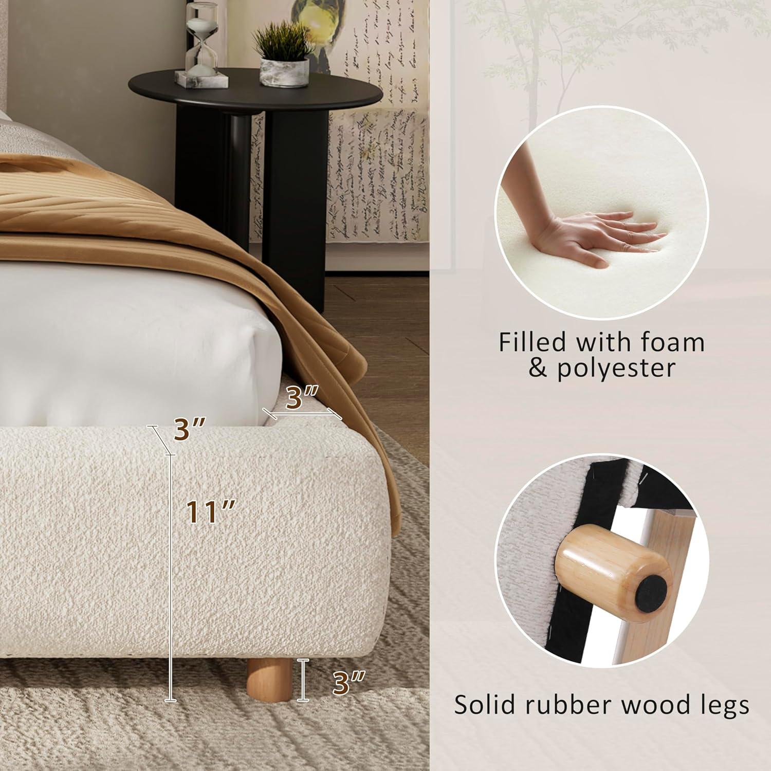 image:imageChristopher Knight Home Queen Size Platform Bed Boucle Fabric Headborad and Bed Frame Upholstered CurveShaped Queen Headboard Wood Bedpost and Slat Wood Slats Panel Support Easy Assembly WhiteWhite