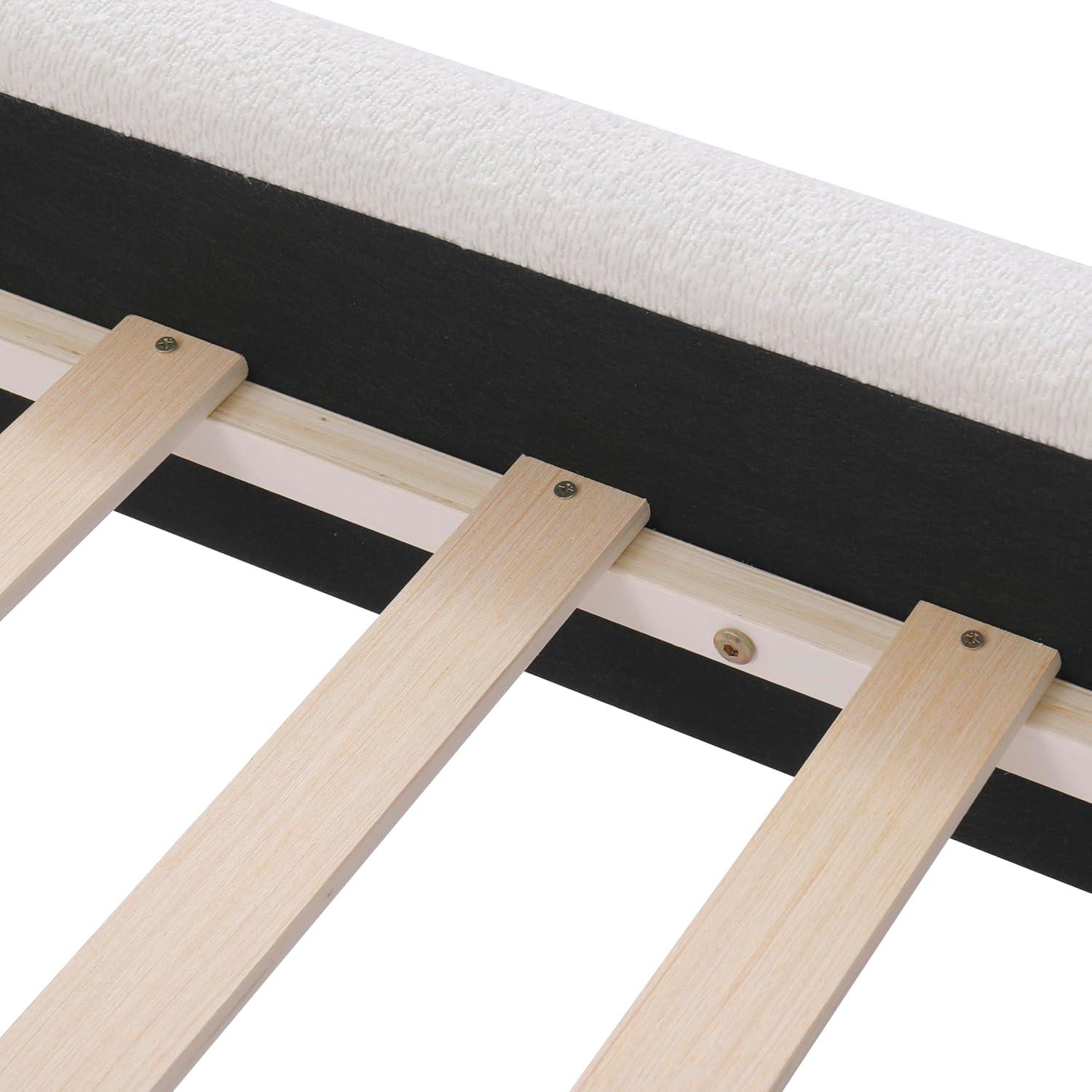 image:imageChristopher Knight Home Queen Size Platform Bed Boucle Fabric Headborad and Bed Frame Upholstered CurveShaped Queen Headboard Wood Bedpost and Slat Wood Slats Panel Support Easy Assembly WhiteWhite
