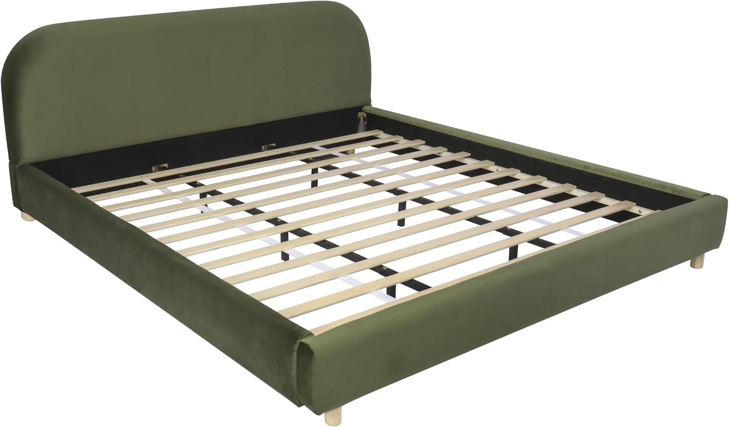 image:imageChristopher Knight Home Queen Size Platform Bed Boucle Fabric Headborad and Bed Frame Upholstered CurveShaped Queen Headboard Wood Bedpost and Slat Wood Slats Panel Support Easy Assembly WhiteOlive Green
