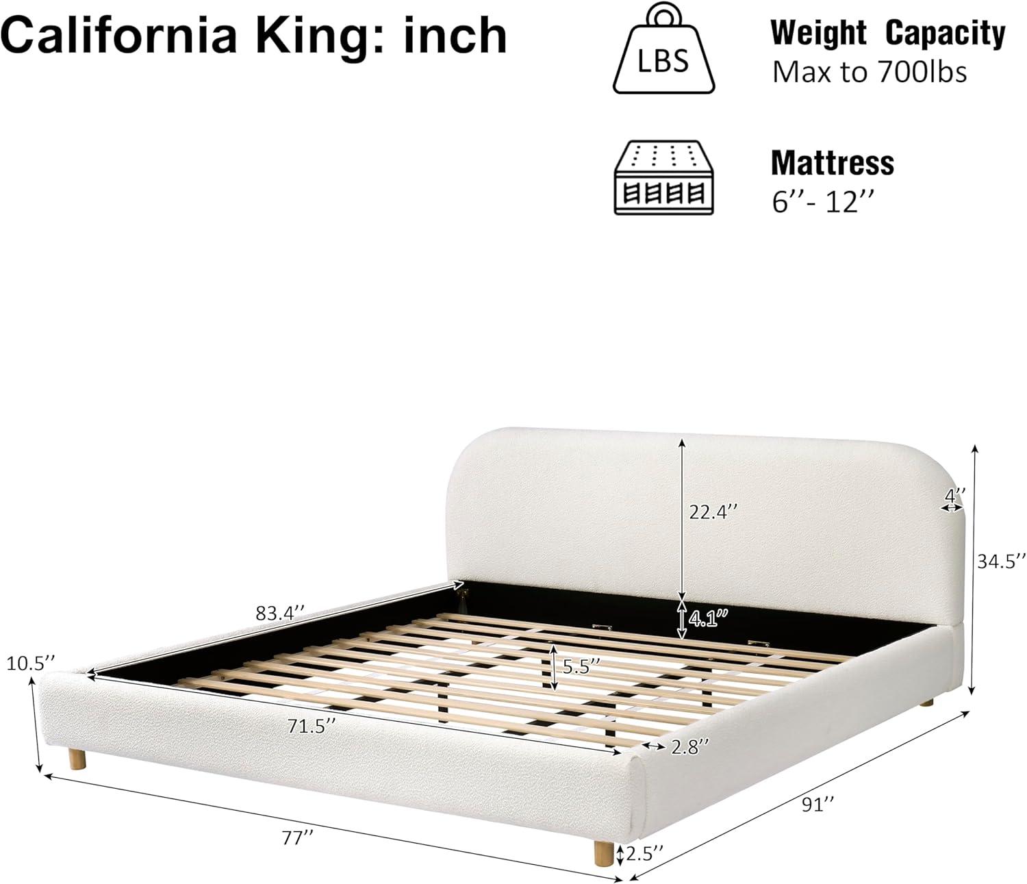 image:imageChristopher Knight Home Queen Size Platform Bed Boucle Fabric Headborad and Bed Frame Upholstered CurveShaped Queen Headboard Wood Bedpost and Slat Wood Slats Panel Support Easy Assembly WhiteWhite