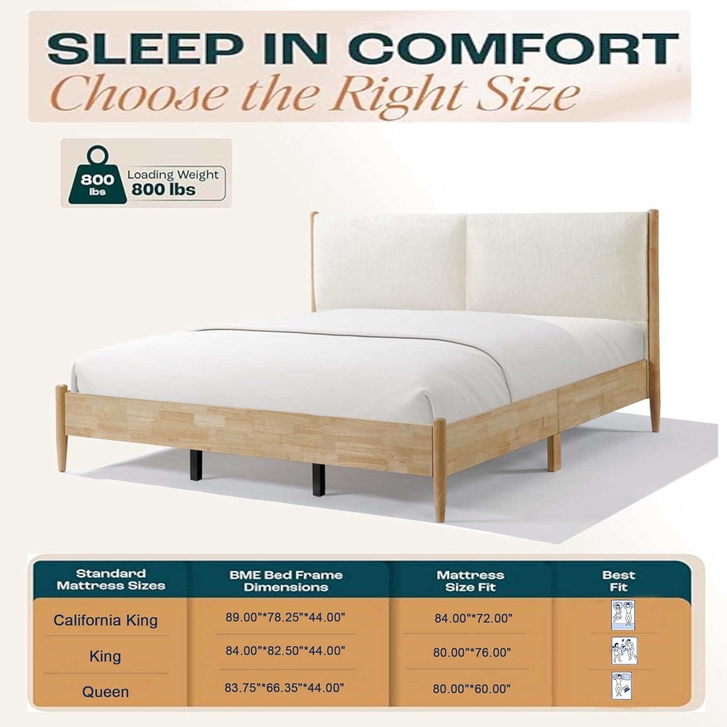 image:imageChristopher Knight Home Raven Modern California King Size Bed Frame with Upholstered Headboard Natural Wood California King Size Platform Bed Frame No Box Spring Needed Easy Assembly WhiteNatural