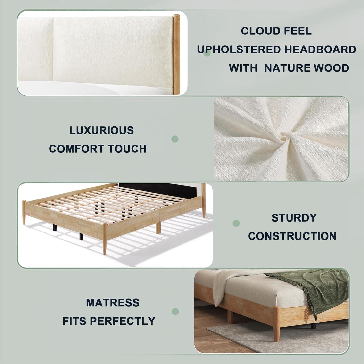 image:imageChristopher Knight Home Raven Modern California King Size Bed Frame with Upholstered Headboard Natural Wood California King Size Platform Bed Frame No Box Spring Needed Easy Assembly WhiteNatural