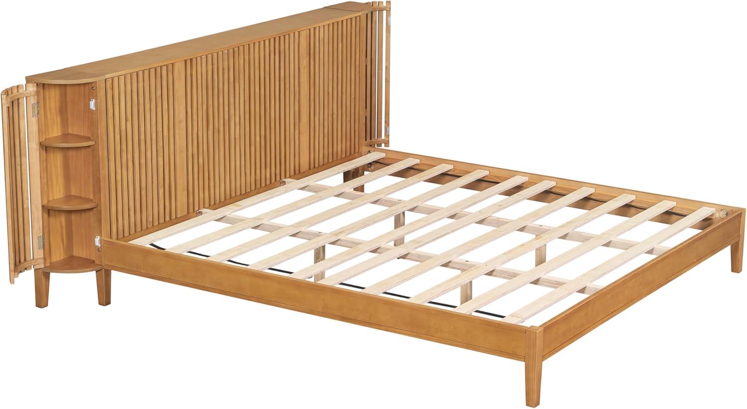 image:imageChristopher Knight Home Renata King Size Bed Frame with Grace Slat Headboard Platform Bed with Side Cabinets Wood Bed Frame Solid and Stable Bedframe No Box Spring Needed Noise Free NaturalKing Size