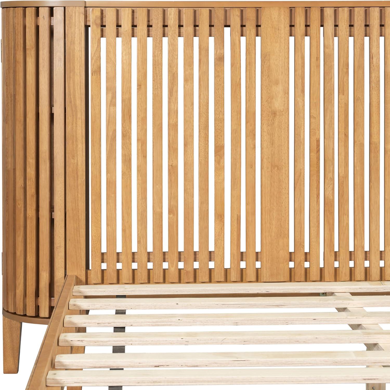 image:imageChristopher Knight Home Renata King Size Bed Frame with Grace Slat Headboard Platform Bed with Side Cabinets Wood Bed Frame Solid and Stable Bedframe No Box Spring Needed Noise Free NaturalKing Size