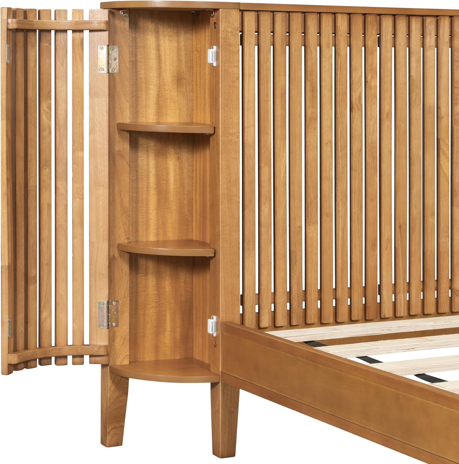 image:imageChristopher Knight Home Renata King Size Bed Frame with Grace Slat Headboard Platform Bed with Side Cabinets Wood Bed Frame Solid and Stable Bedframe No Box Spring Needed Noise Free NaturalKing Size