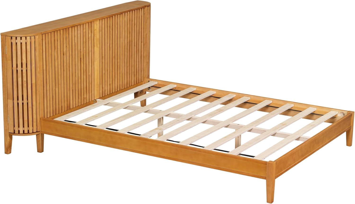 image:imageChristopher Knight Home Renata King Size Bed Frame with Grace Slat Headboard Platform Bed with Side Cabinets Wood Bed Frame Solid and Stable Bedframe No Box Spring Needed Noise Free NaturalQueen Size