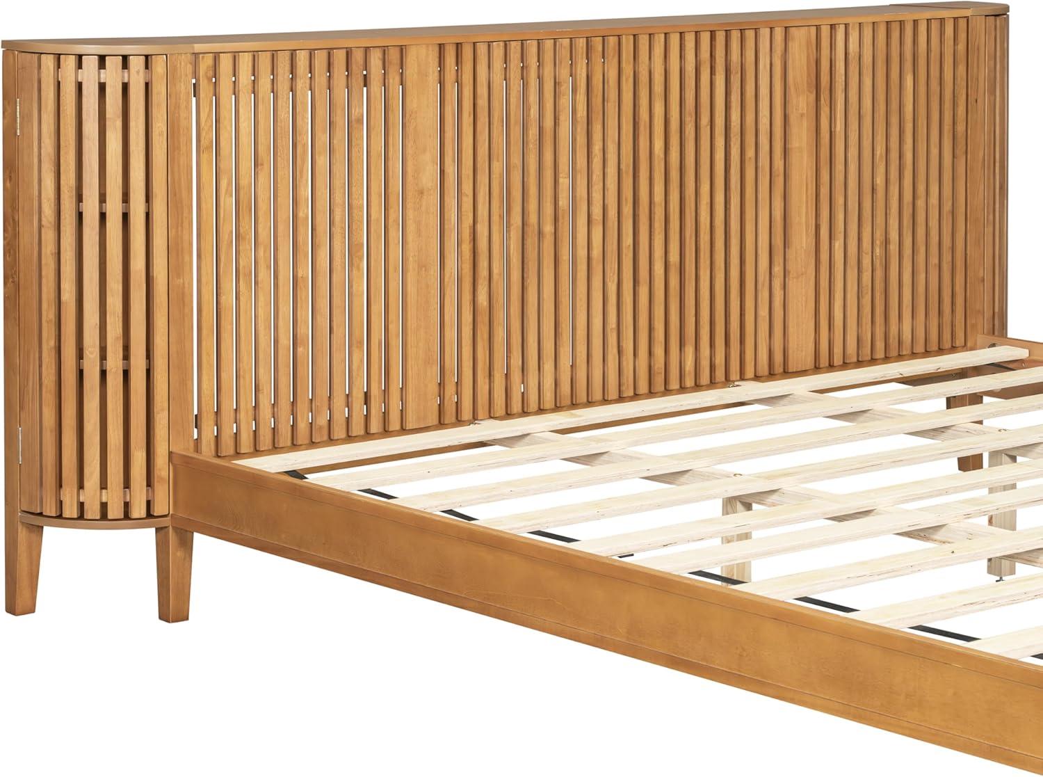image:imageChristopher Knight Home Renata King Size Bed Frame with Grace Slat Headboard Platform Bed with Side Cabinets Wood Bed Frame Solid and Stable Bedframe No Box Spring Needed Noise Free NaturalKing Size