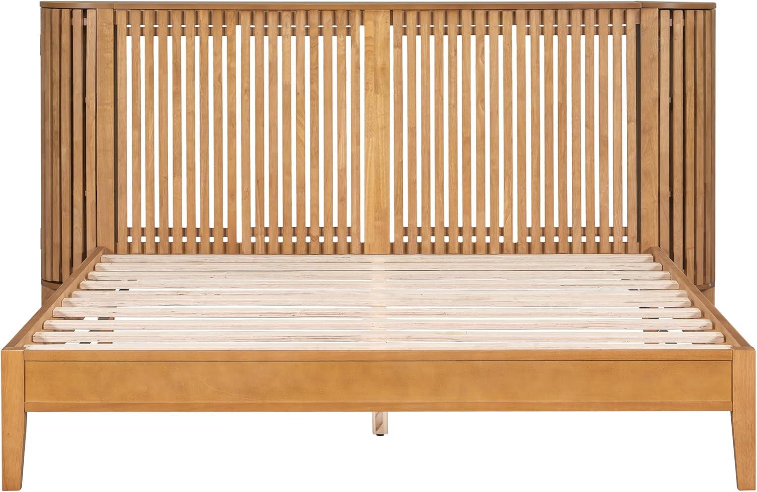image:imageChristopher Knight Home Renata King Size Bed Frame with Grace Slat Headboard Platform Bed with Side Cabinets Wood Bed Frame Solid and Stable Bedframe No Box Spring Needed Noise Free NaturalQueen Size