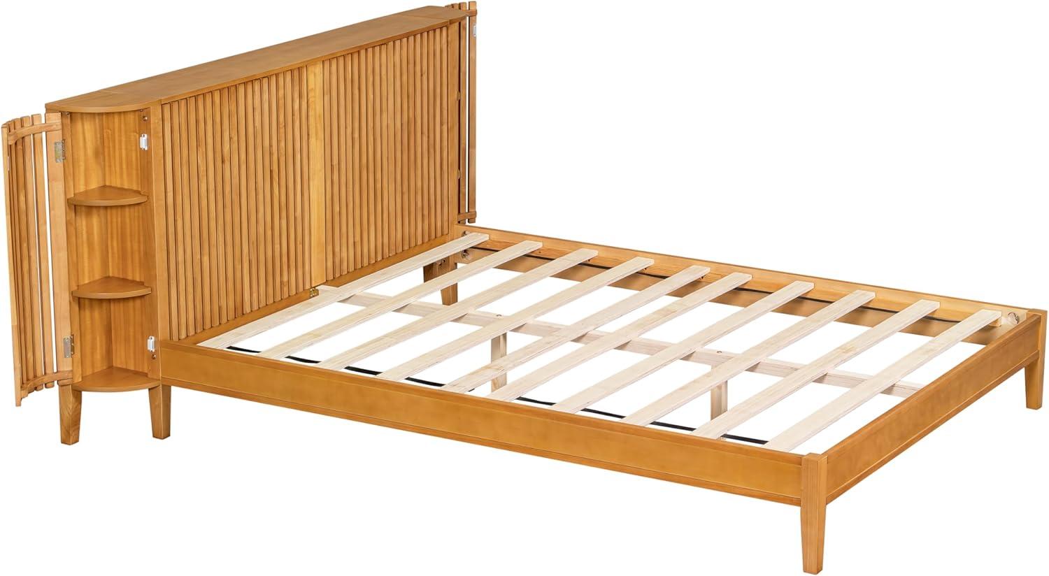 image:imageChristopher Knight Home Renata King Size Bed Frame with Grace Slat Headboard Platform Bed with Side Cabinets Wood Bed Frame Solid and Stable Bedframe No Box Spring Needed Noise Free NaturalQueen Size