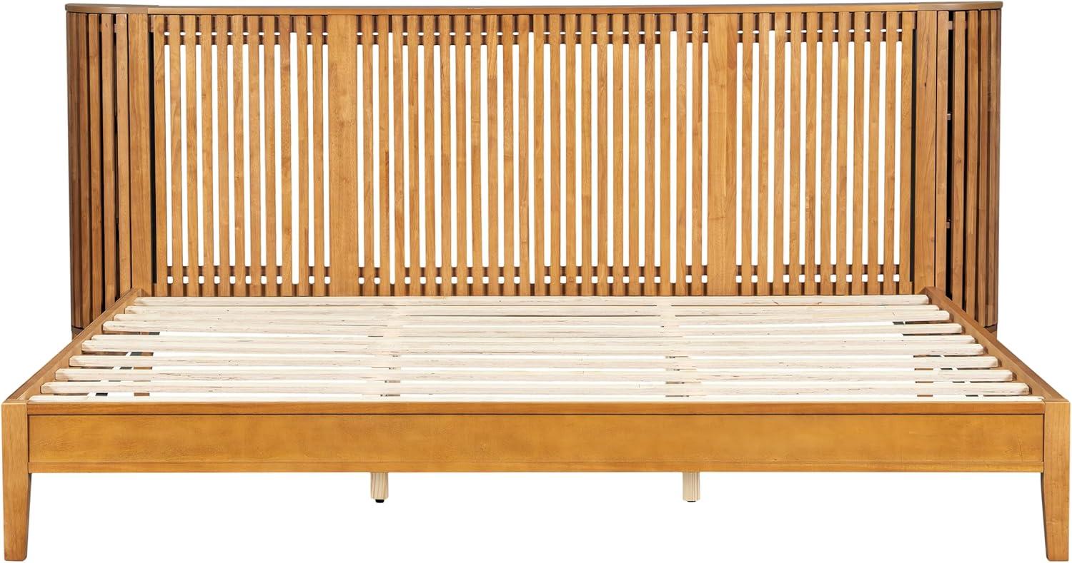 image:imageChristopher Knight Home Renata King Size Bed Frame with Grace Slat Headboard Platform Bed with Side Cabinets Wood Bed Frame Solid and Stable Bedframe No Box Spring Needed Noise Free NaturalKing Size