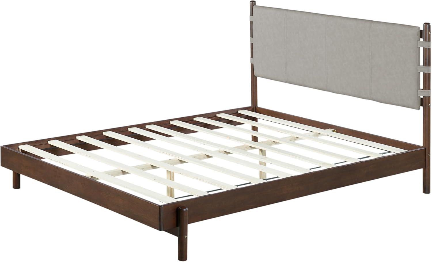 image:imageChristopher Knight Home Roach Mid Century Modern King Size Bed Frame Rubber Wood Platform Bed Frame with Headboard Easy Assembly No Box Spring Needed Upholstered Headboard Light Gray WalnutLight Gray Walnut