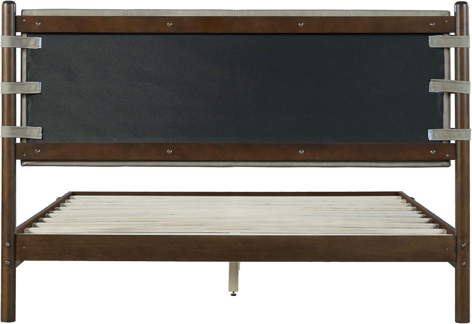 image:imageChristopher Knight Home Roach Mid Century Modern King Size Bed Frame Rubber Wood Platform Bed Frame with Headboard Easy Assembly No Box Spring Needed Upholstered Headboard Light Gray WalnutLight Gray Walnut