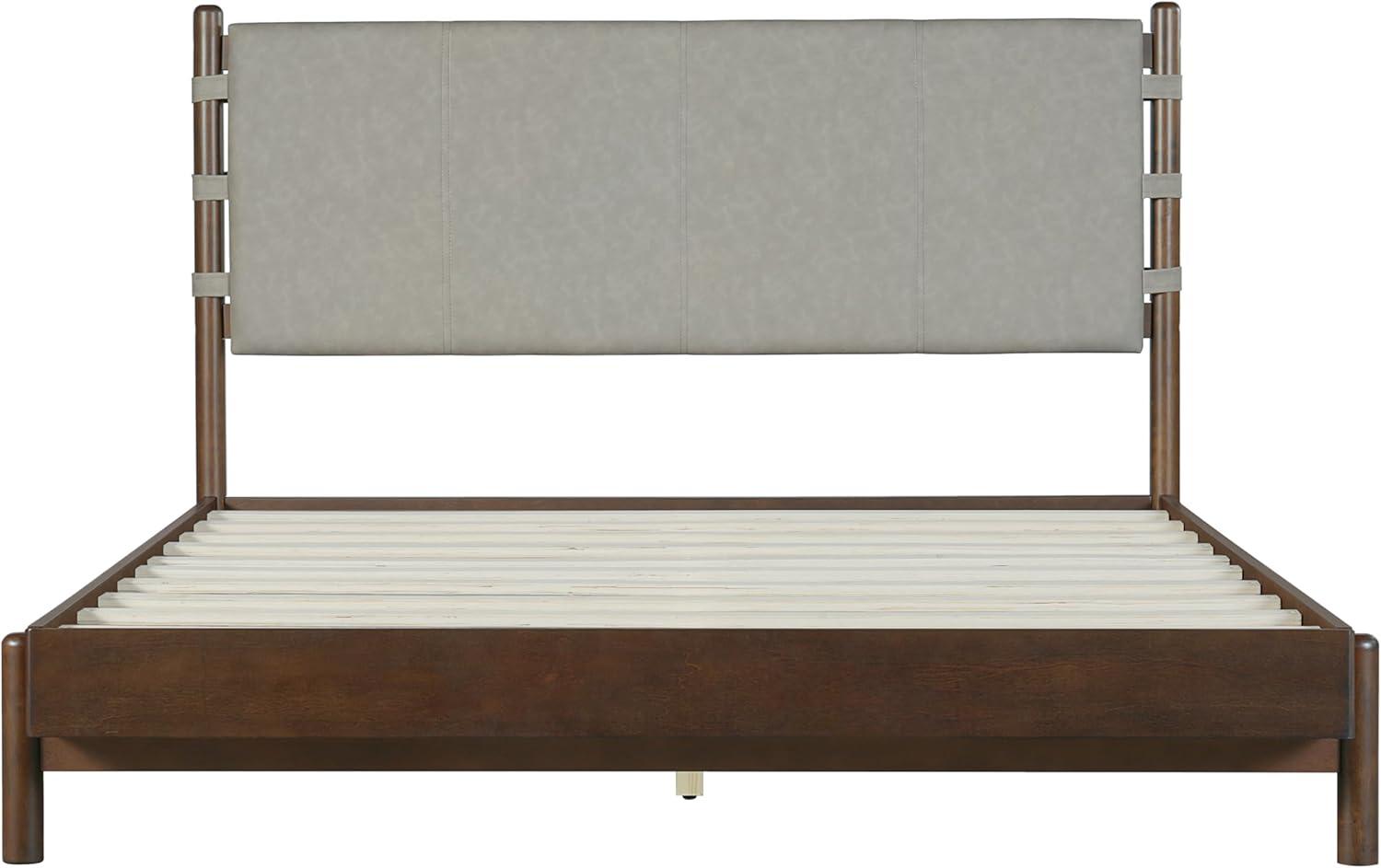 image:imageChristopher Knight Home Roach Mid Century Modern King Size Bed Frame Rubber Wood Platform Bed Frame with Headboard Easy Assembly No Box Spring Needed Upholstered Headboard Light Gray WalnutLight Gray Walnut