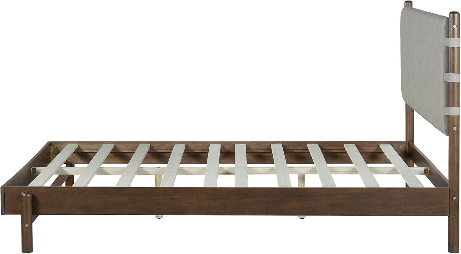 image:imageChristopher Knight Home Roach Mid Century Modern King Size Bed Frame Rubber Wood Platform Bed Frame with Headboard Easy Assembly No Box Spring Needed Upholstered Headboard Light Gray WalnutLight Gray Walnut
