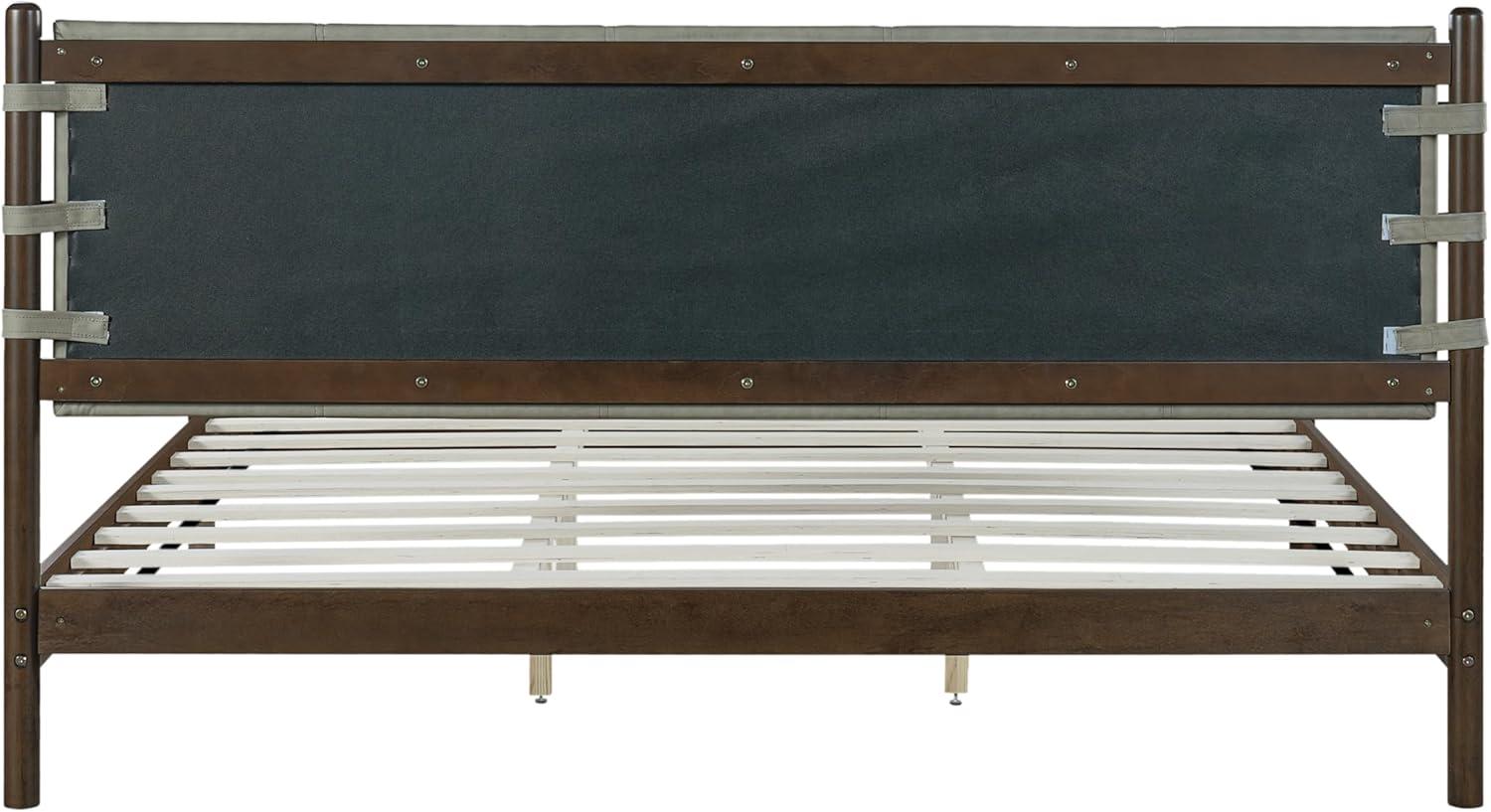image:imageChristopher Knight Home Roach Mid Century Modern King Size Bed Frame Rubber Wood Platform Bed Frame with Headboard Easy Assembly No Box Spring Needed Upholstered Headboard Light Gray WalnutLight Gray Walnut