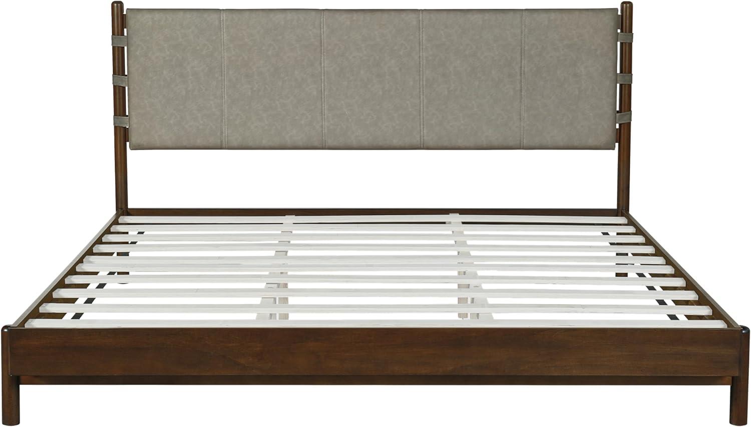 image:imageChristopher Knight Home Roach Mid Century Modern King Size Bed Frame Rubber Wood Platform Bed Frame with Headboard Easy Assembly No Box Spring Needed Upholstered Headboard Light Gray WalnutLight Gray Walnut